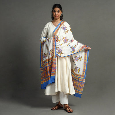 White - Sanganeri Block Printed Cotton Dupatta 78