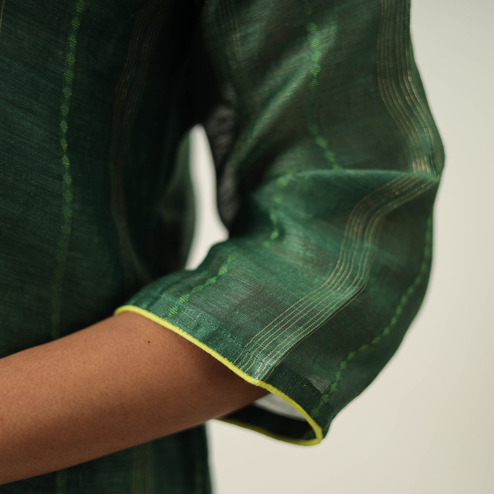 Green - Elegant Linen Silk Handloom Plain Kurta Set 05