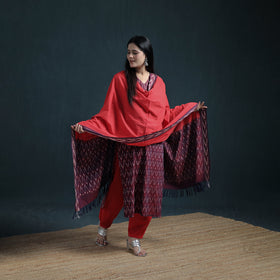 Pochampally Ikat Cotton Suit Set with Dupatta for Women 16