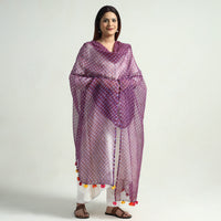 Purple - Leheriya Tie-Dye Mothra Kota Doria Cotton Dupatta with Tassels 16