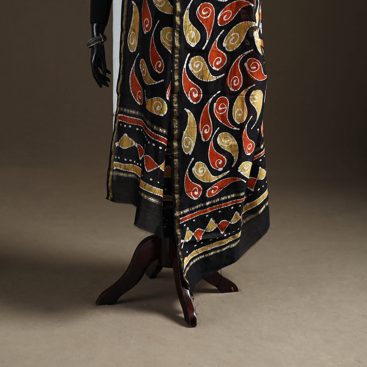 Multicolor - Hand Batik Print Handloom Chanderi Silk Dupatta 02