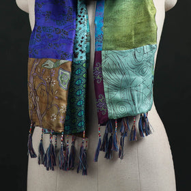 Pure Silk Reversible Patchwork Stole with Tassels 33
