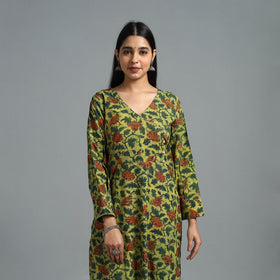 Green - Block Printed Cotton Straight Bagru Kurta 02