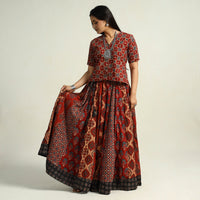 Red - Kutch Block Printed 24 Kali Cotton Long Skirt 27