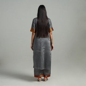 Grey - Cotton Dharwad Kurta Set with Palazzo & Dupatta 05