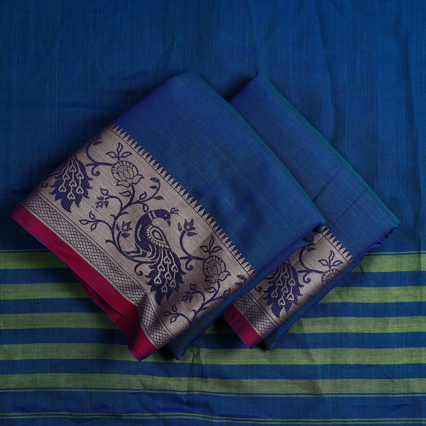 Blue - 3pc Mercerized Cotton Dharwad Dress Material 19