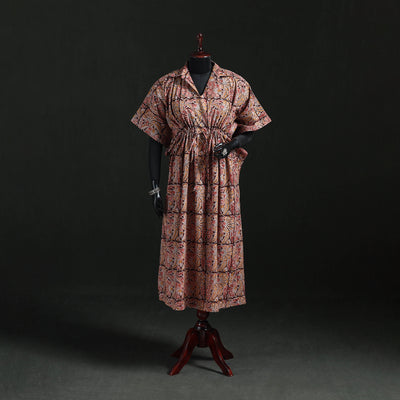 Maroon - Kalamkari Hand Block Print Natural Dyed Cotton Kaftan (Long) 08