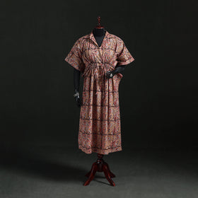 Maroon - Kalamkari Hand Block Print Natural Dyed Cotton Kaftan (Long) 08