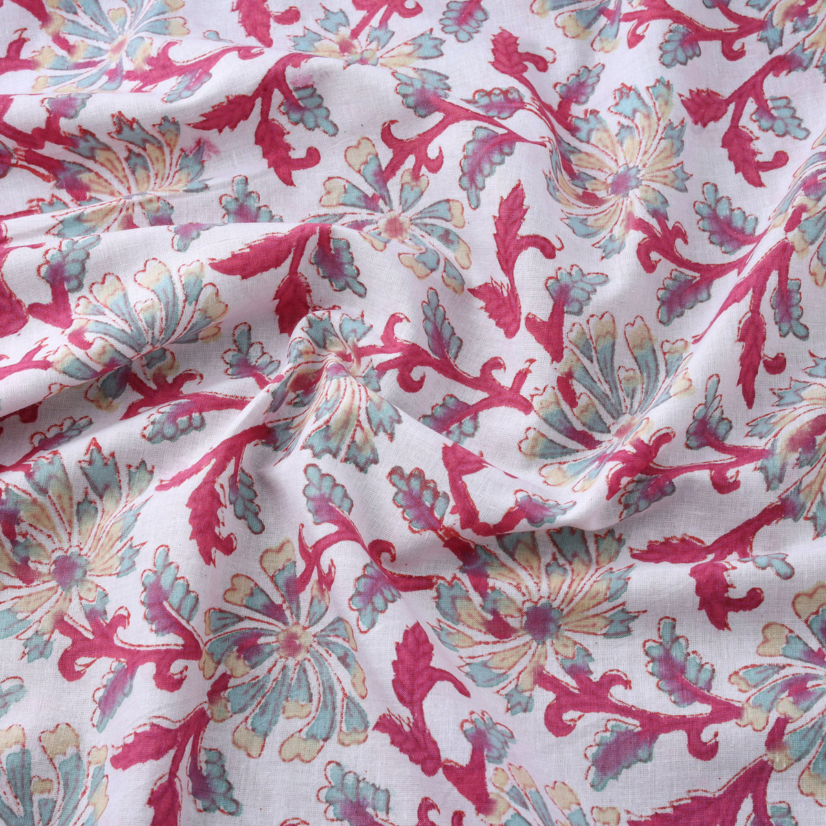 Pink - Sanganeri Block Printed Cotton Fabric 12