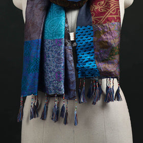 Pure Silk Reversible Patchwork Stole with Tassels 34