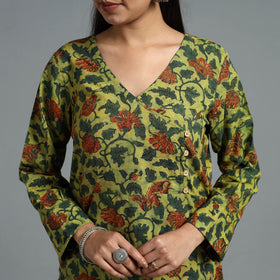 Green - Block Printed Cotton Straight Bagru Kurta 02