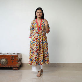 Buy Printed Cotton Flared Kalamkari Kurta For Women