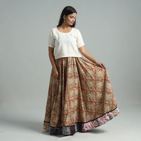 Multicolor - Hand Block Printed Cotton Long Kalamkari Skirt 08