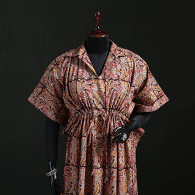 Maroon - Kalamkari Hand Block Print Natural Dyed Cotton Kaftan (Long) 08
