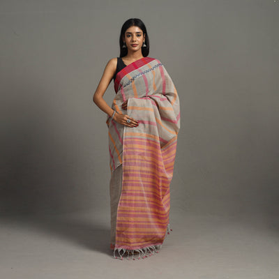 Grey - Lotus Cotton Handloom Saree 32