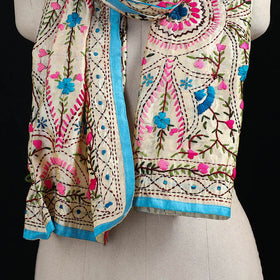 Beige - Ranihati Chanderi Silk Hand Embroidered Stole 116