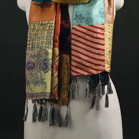 Pure Silk Reversible Patchwork Stole with Tassels 35