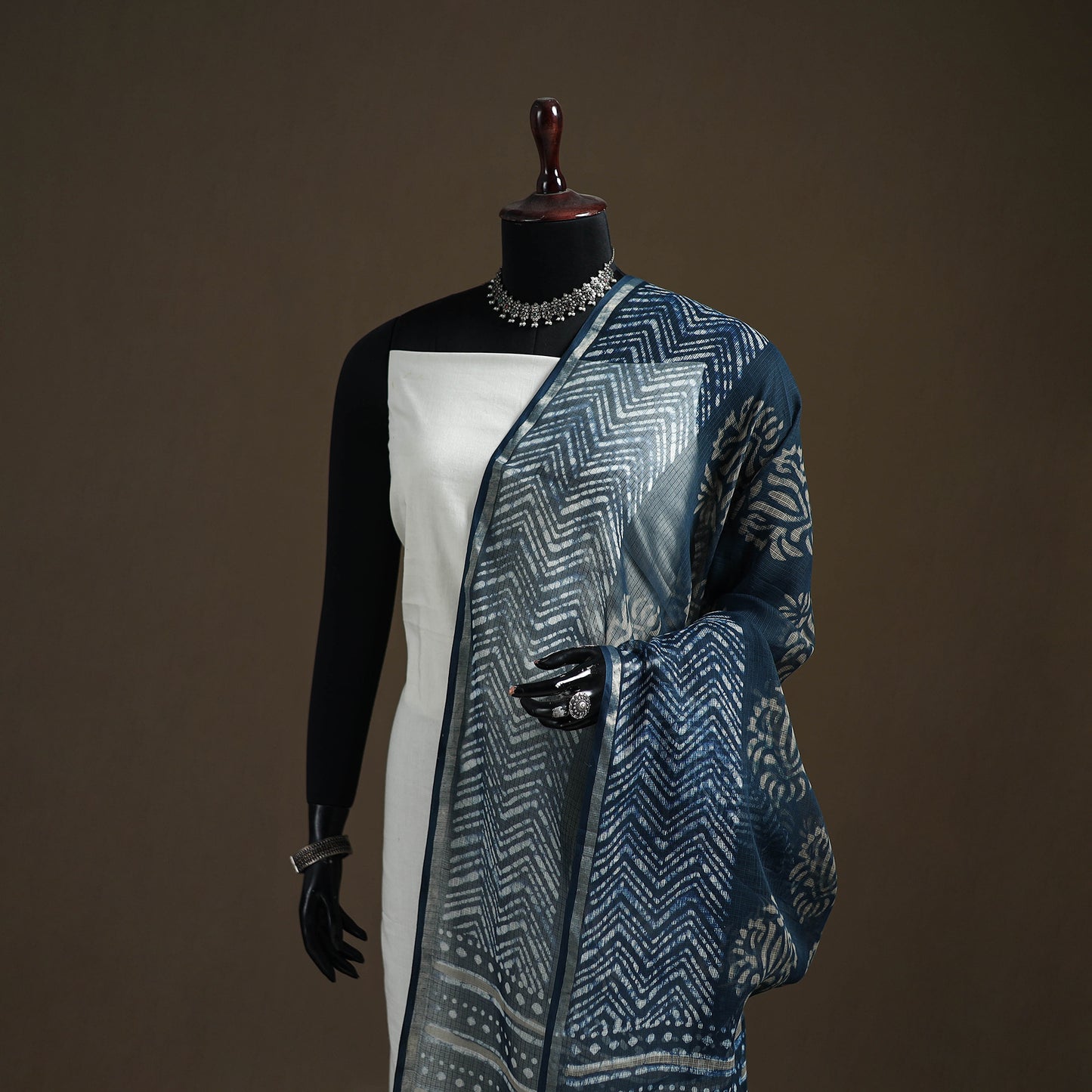 Pipad Hand Block Print Natural Dyed Kota Doria Cotton Dupatta 20