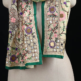 Beige - Ranihati Chanderi Silk Hand Embroidered Stole 117
