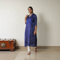 Blue - Tie & dye Modal Silk A-Line Bandhani Kurta 10