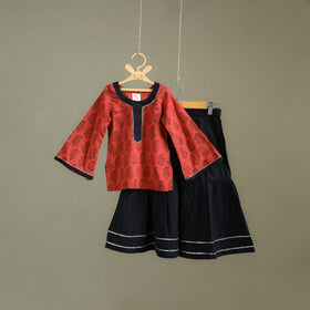 Girls Gota Work Bagh Block Print Cotton Kurta with Sharara Set (3-4 Years) 45