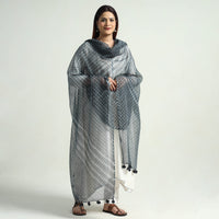 Black - Leheriya Tie-Dye Mothra Kota Doria Cotton Dupatta with Tassels 17