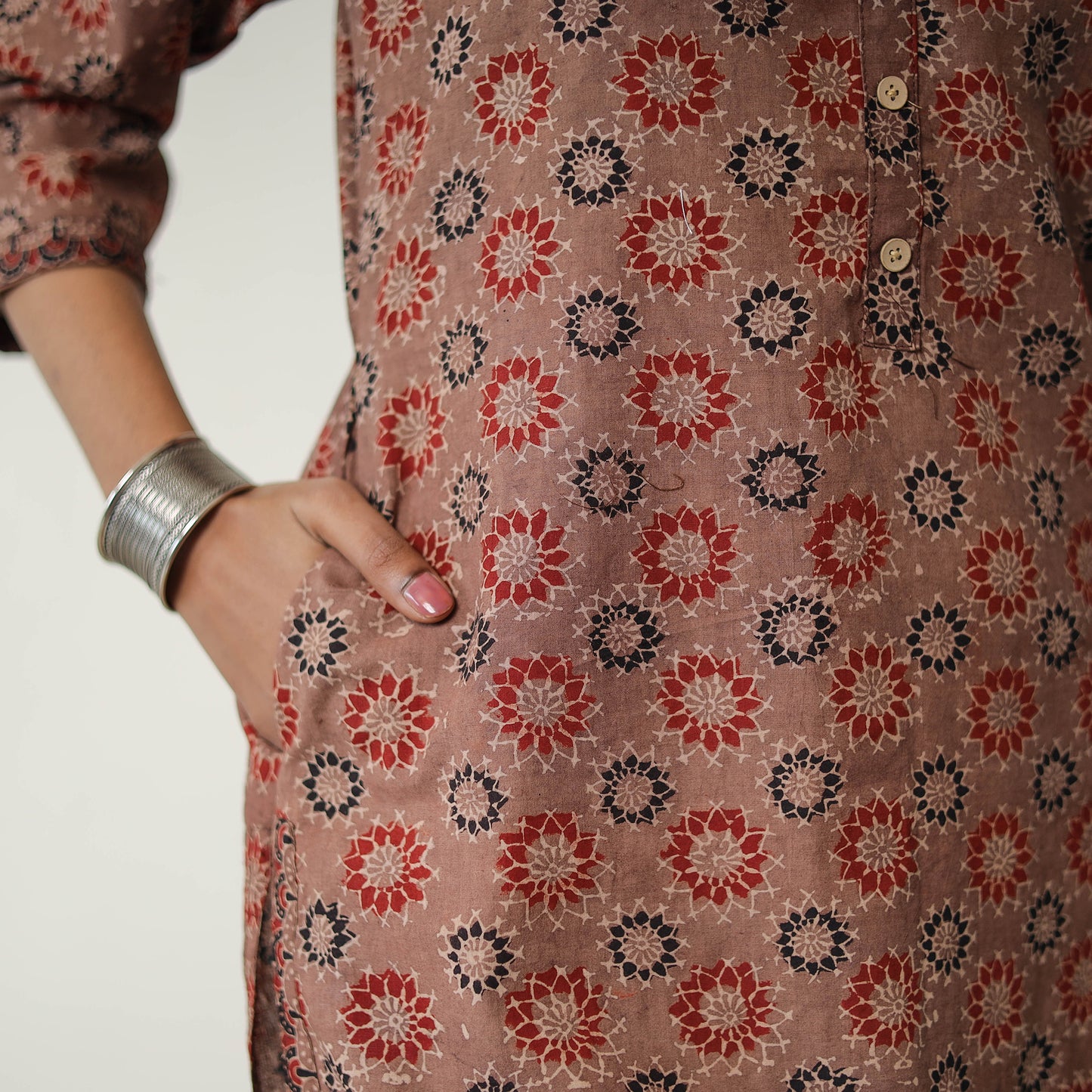 Brown - Block Printed Cotton Straight Ajrakh Kurta 03