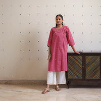 Pink - Handwoven Cotton Angrakha Jamdani Kurta 38