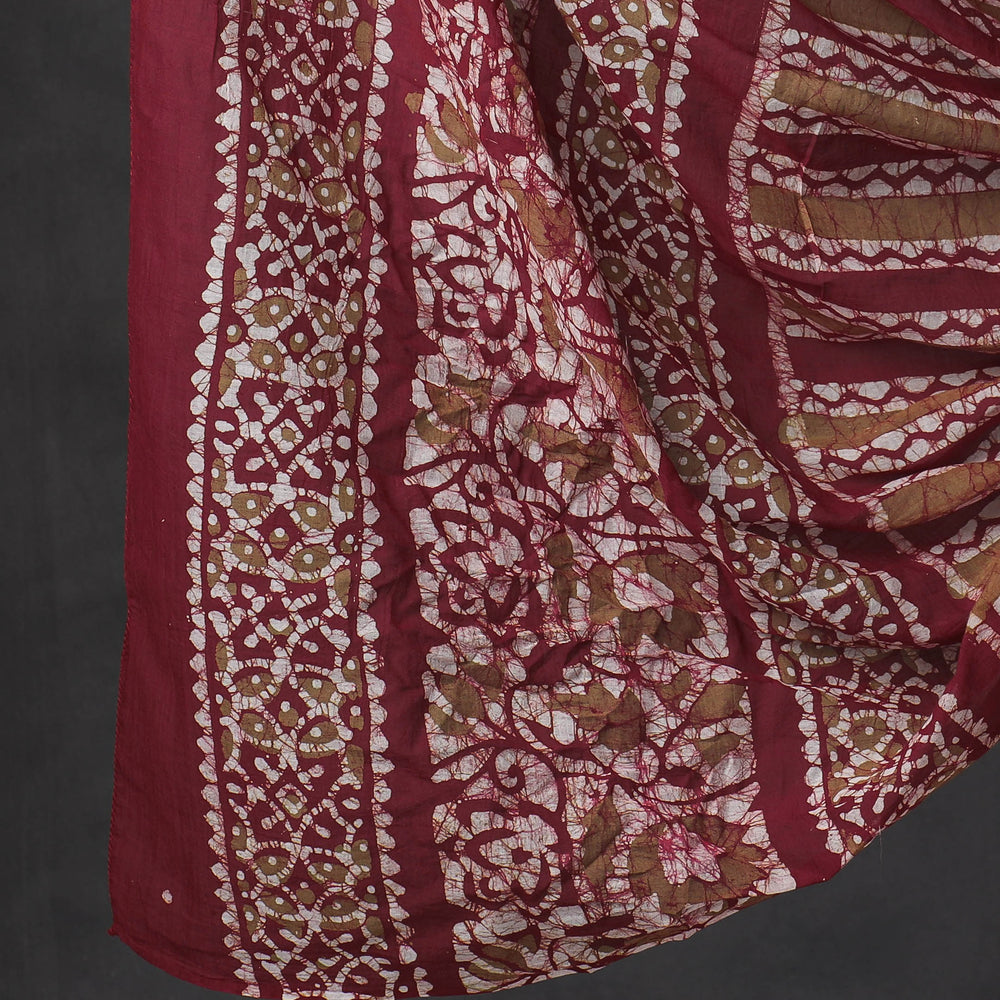 Maroon - 3pc Kutch Batik Print Cotton Dress Material 02