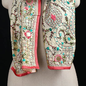 Beige - Ranihati Chanderi Silk Hand Embroidered Stole 118