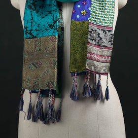 Pure Silk Reversible Patchwork Stole with Tassels 37