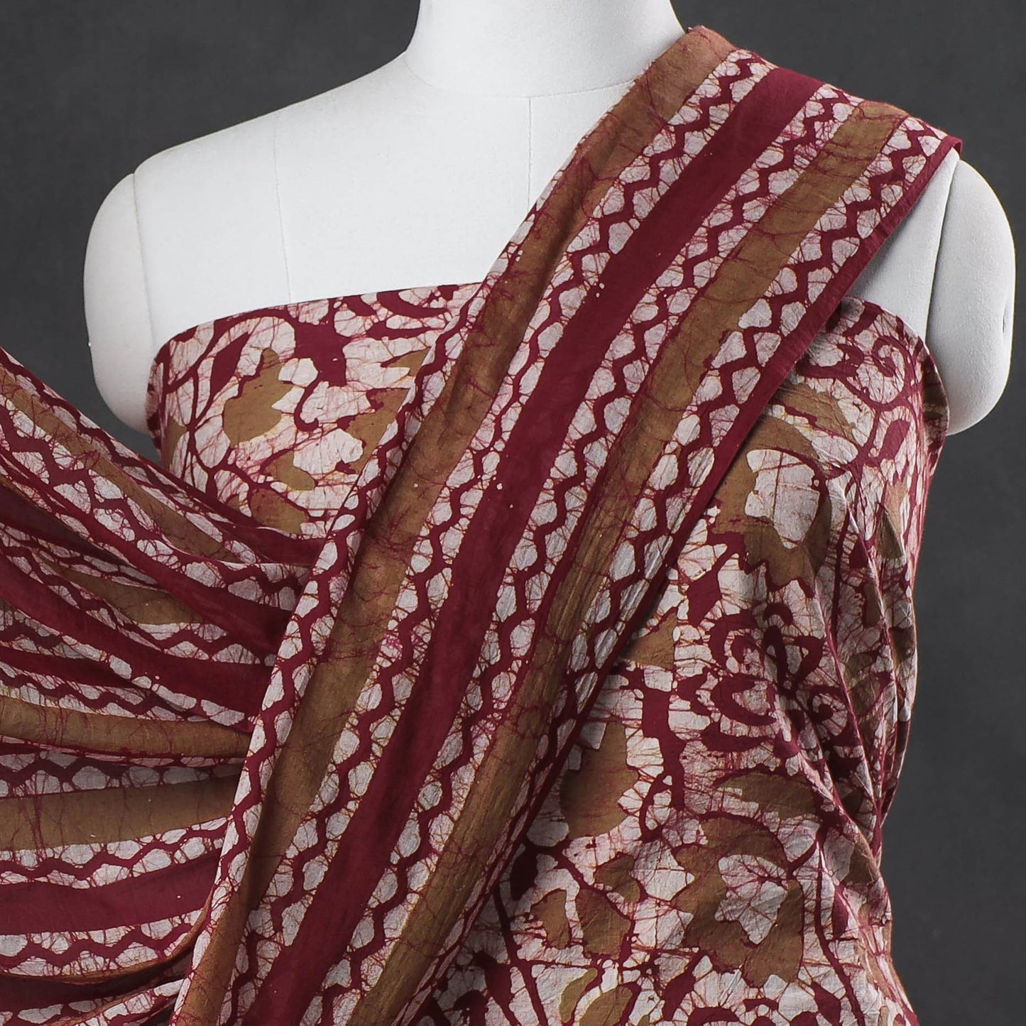 Maroon - 3pc Kutch Batik Print Cotton Dress Material 02