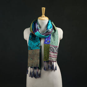 Pure Silk Reversible Patchwork Stole with Tassels 37