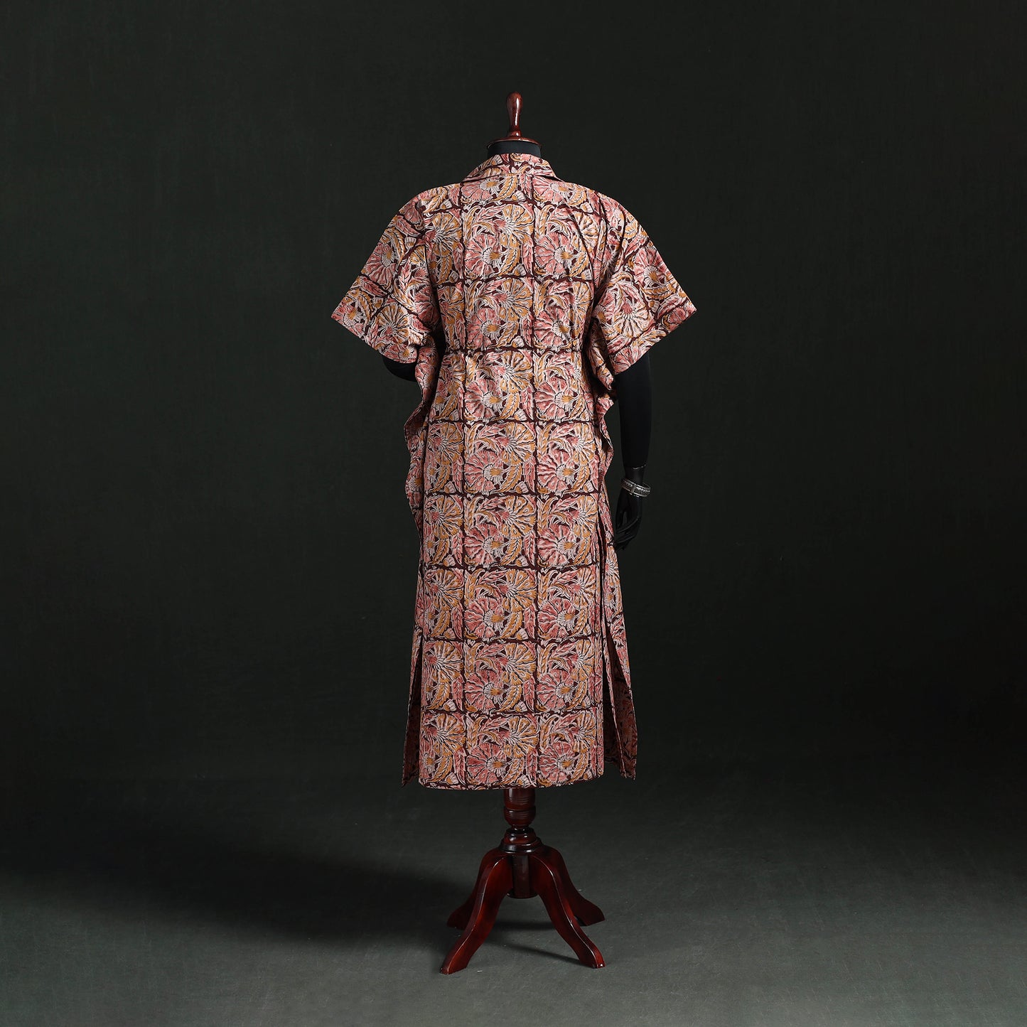 Maroon - Kalamkari Hand Block Print Natural Dyed Cotton Kaftan (Long) 08