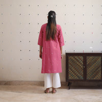 Pink - Handwoven Cotton Angrakha Jamdani Kurta 38