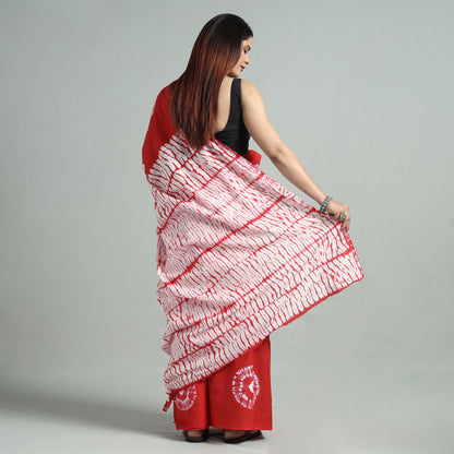 Red - Shibori Tie-Dye Cotton Saree with Blouse Piece 16