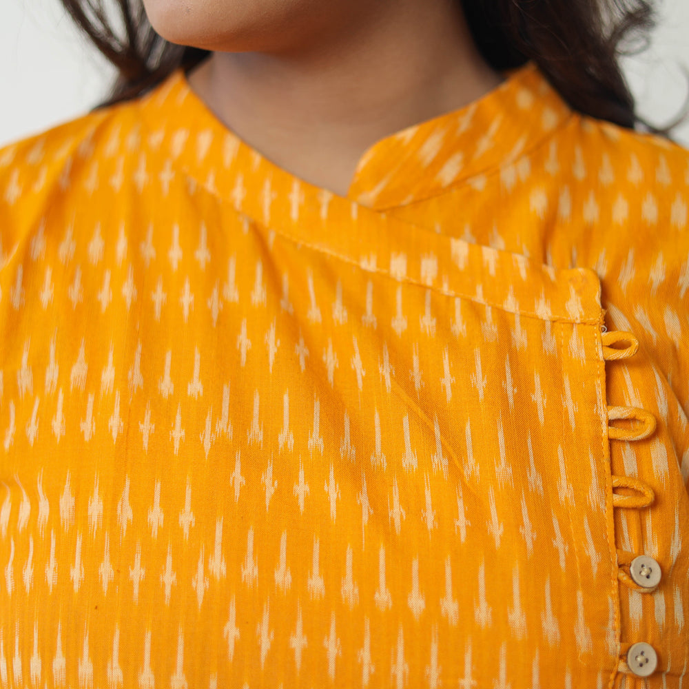 Yellow - Mercerised Cotton Pochampally Ikat Kurta (A-Line) 02