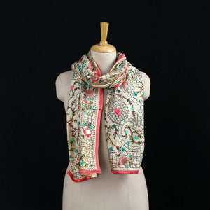 Beige - Ranihati Chanderi Silk Hand Embroidered Stole 118