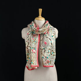 Beige - Ranihati Chanderi Silk Hand Embroidered Stole 118