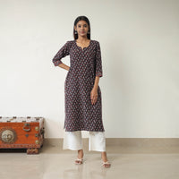 Black - Block Printed Cotton Straight Ajrakh Kurta 14