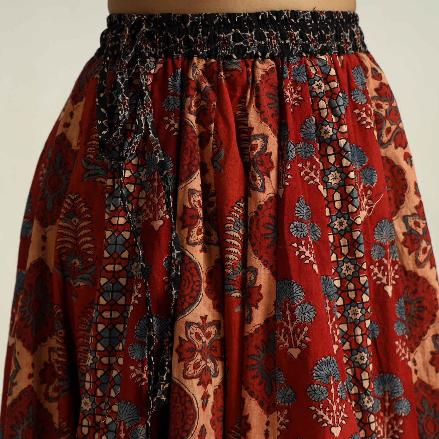 Red - Kutch Block Printed 24 Kali Cotton Long Skirt 27