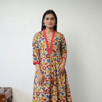 Printed Cotton Flared Kalamkari Kurta with Patchwork 04