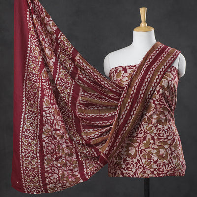 Maroon - 3pc Kutch Batik Print Cotton Dress Material 02