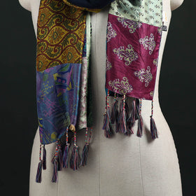 Pure Silk Reversible Patchwork Stole with Tassels 38