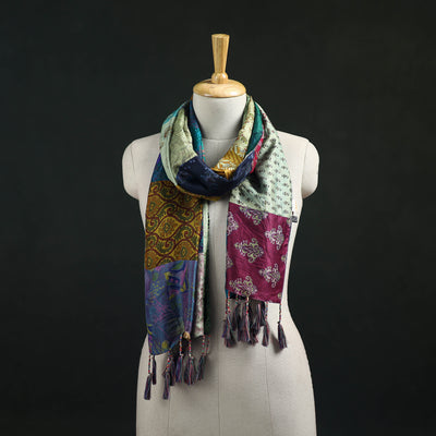 Pure Silk Reversible Patchwork Stole with Tassels 38