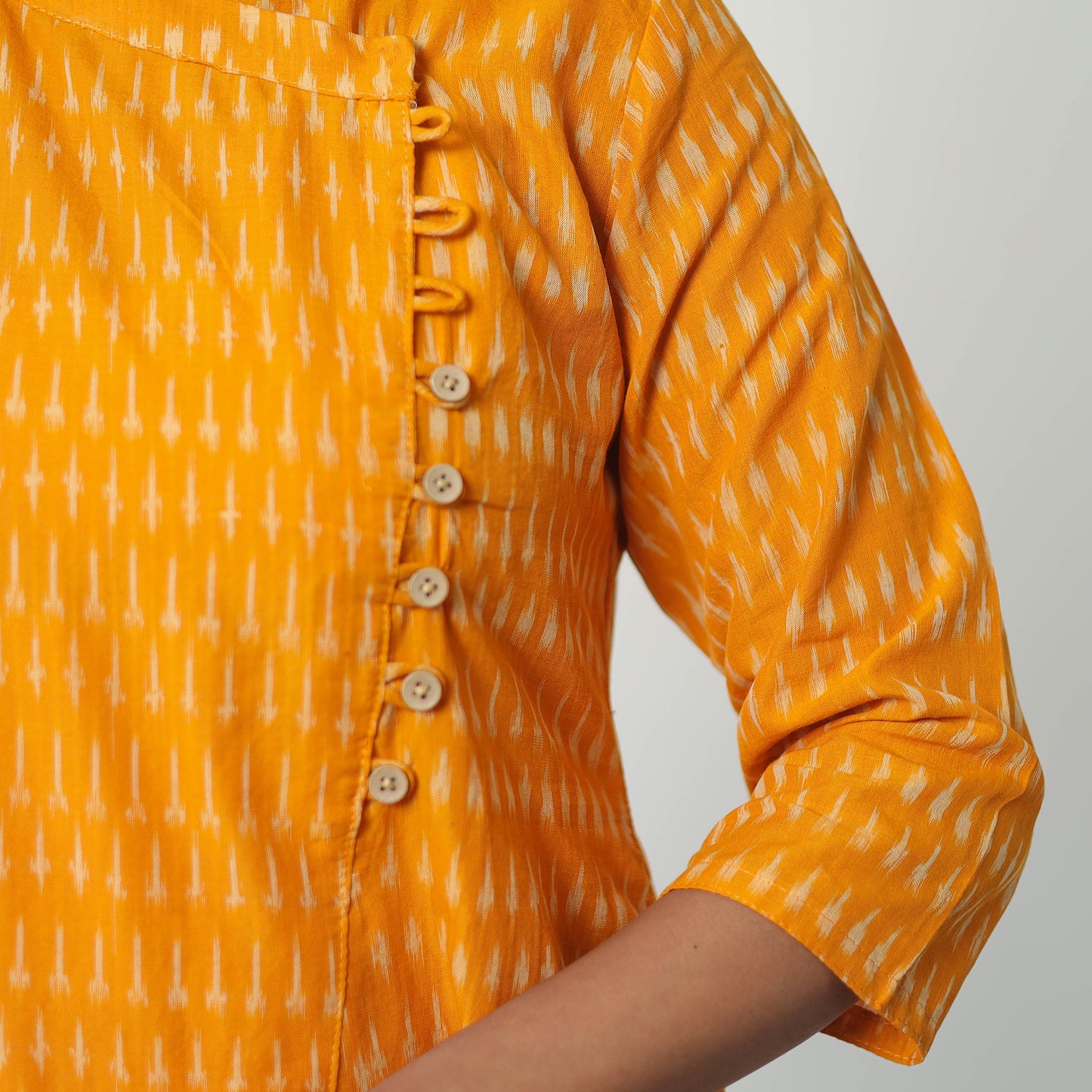 Yellow - Mercerised Cotton Pochampally Ikat Kurta (A-Line) 02