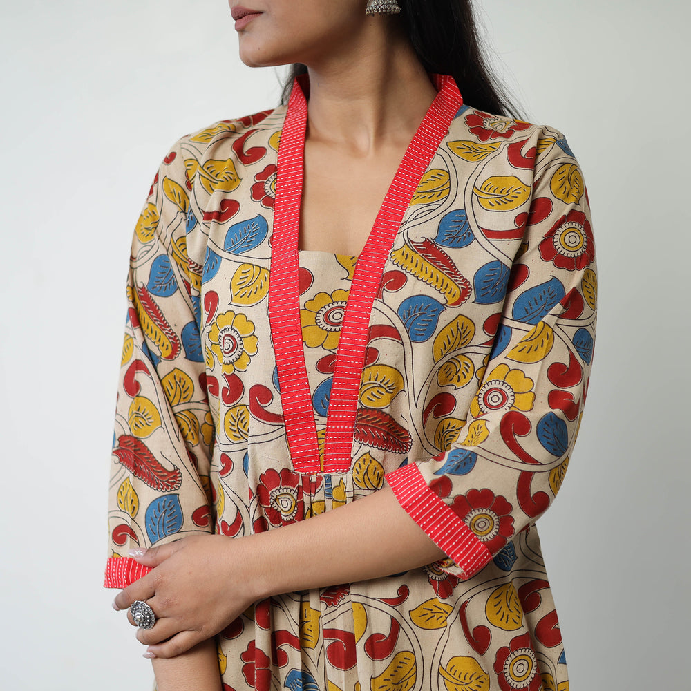 Printed Cotton Flared Kalamkari Kurta with Patchwork 04