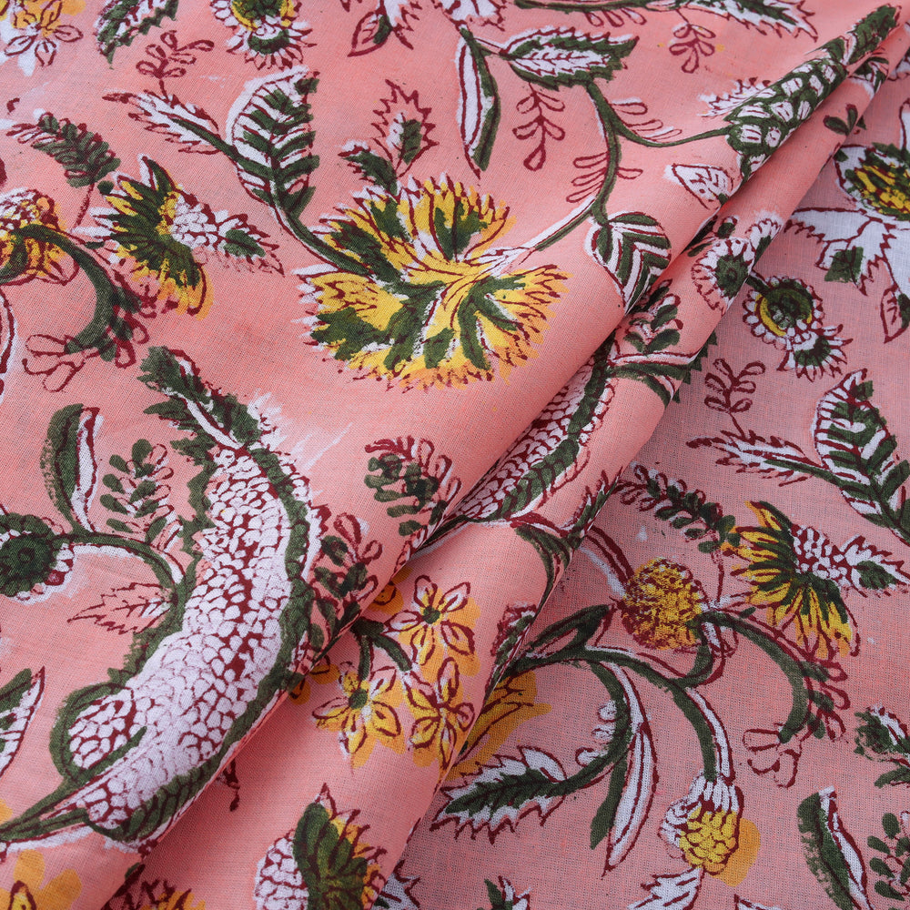 Pink - Sanganeri Block Printed Cotton Fabric 15