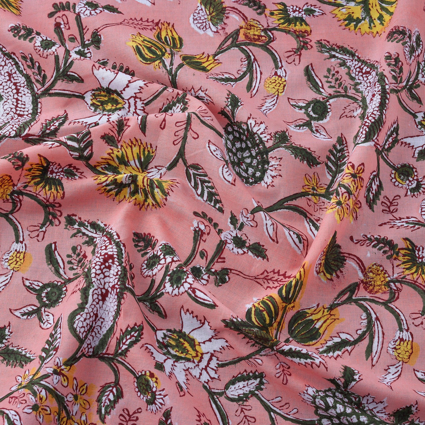 Pink - Sanganeri Block Printed Cotton Fabric 15