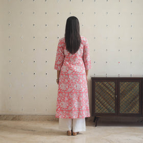 Pink - Sanganeri Block Printed Cotton Long Kurta